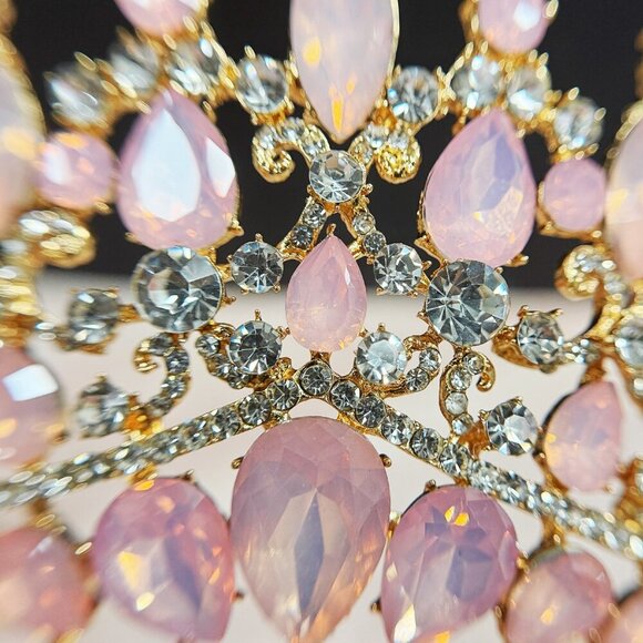 Pink Gemstone Tiara, Bridal Wedding Gold Crown, Birthday Princess Pink Crown main image 4